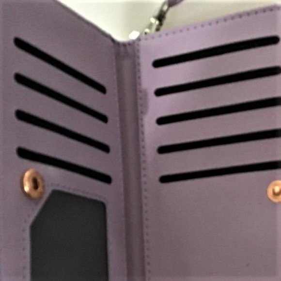 PHONE 11 6.1" GILTTER PURPLE FLIP WALLET WRIST STRAP CARD HOLDER - Picture 7 of 16